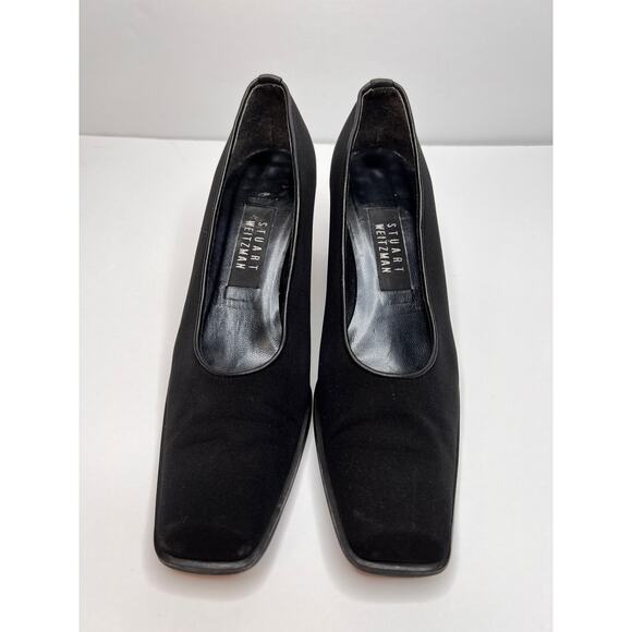 Stuart Weitzman Black Square Toe Fabric Low Heel Pumps Shoes Sz 9 AA - Picture 2 of 10
